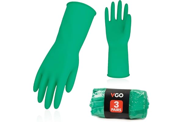 Vgo... 3paire gants de menage de vaisselle, gants de cuisine de nettoyage réutilisables en caoutchouc, extra épais, manches longues(HH4601,10/XL,Vert,3Paires)