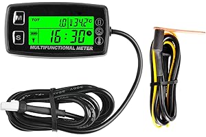 RileyFine Digital Tach Betriebsstundenzähler, Motortemperaturanzeige, Alarmdrehzahl & Temperatur & SVC, austauschbare Batterie, verwendet auf Rasenmäher Traktor Mini Fahrrad Motorrad (TS003)