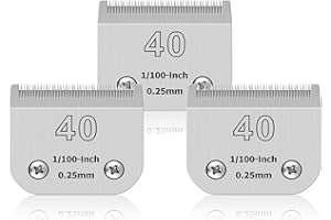 YAZIYIR Lot de 3 lames en acier inoxydable 40 # pour le toilettage de chien, compatibles avec Andis, Oster A5/Heiniger/moser/Wahl, taille #40, lame de 1/100 pouces, longueur de coupe de 0,25 mm