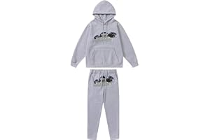 AVLUZ, Completo sportivo da uomo, con felpa con cappuccio e pantaloni pull-on, con scritta "Trapstar" ricamata, stile casual e hip hop, in cotone, unisex