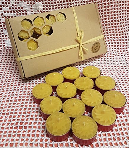 100% Beeswax Tealights in Silver, Red or Without Aluminium Trays, rote Aluschalen, 30 Stück mit Muster