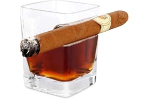 iPawde Whisky Cigar Glass, Double verre à l'ancienne avec repose-cigare intégré, convient au whisky, scotch, bière, vin (Carré)