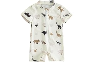 XIXIMAON Toddler Baby Boy Summer Jumpsuit Swimwear Dinosaur Print Short Sleeve Zipper Romper Swimsuit Surfsuit Beachwear