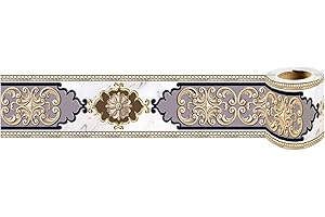 VisitRyl Borde del papel pintado 16-Oro Auto Adhesivo del Papel Pintado del PVC Cenefa autoadhesiva para decoración de pared de cocina baño 10cm x 240cm