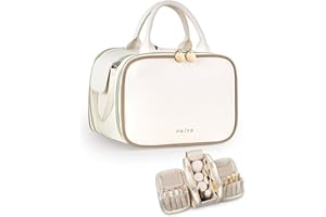 Prite Makeup Bag Cosmetic Bag Large Capacity Side Openings Travel Waterproof Portable Toiletry Bag with Handle and Multi Compartments