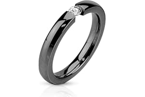 BlackAmazement 316L Edelstahl Ring poliert Rosegold Schwarz Gold Silber IP Zirkonia CZ 3mm Ringgröße 50-71 elegant Damen