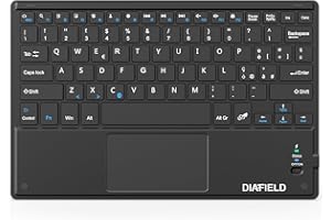 1 BY ONE Diafield Tastiera Bluetooth Wireless Ultra Sottile con Multi Touch Integrato Touch Pad e Batteria Ricaricabile per Android IOS e Windows, Tastiera Wireless, Nera