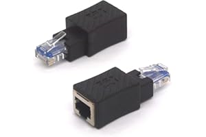 HTGuoji Angled RJ45 Ethernet Adapter, 90 Degree RJ45 8P8C Male to Female Cat5e Cat6 Network Patch Connector 2PCS (Straight)