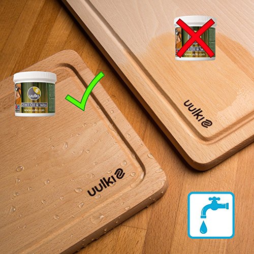 Uulki® Natürliche Holzpflege – 2 in 1 Holzwachs & Holzöl für Schneidebretter, Küchenhelfer, Küchenarbeitsplatten, Küchentische aus Holz und Bambus – Für Holz in der Küche Pflanzlich / Vegan – 250 ml - 3