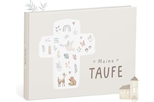 mintkind Erinnerungsalbum Meine Taufe Beige – Geschenk zur Taufe für Jungen und Mädchen – Taufgeschenk von Patentante oder Patenonkel – Liebevoll gestaltetes Album für unvergessliche Erinnerungen