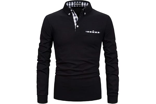 APAELEA Polo de Golf à Manches Longues Homme Coton Contrasté Plaid épissure Lattice Tennis Shirt