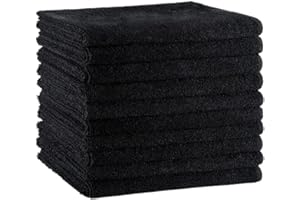 DIVERS Lot de 10 Serviettes Microfibre Noires pour Salon de Coiffure – Ultra Absorbantes, Douces et Résistantes – 50x80 cm – Séchage Rapide pour Cheveux