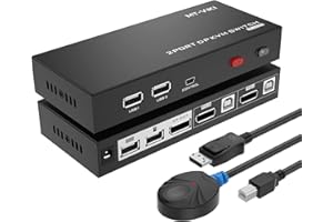 DisplayPort KVM Switch 2 port 4K@60Hz, MT-VIKI 2x1 DP KVM Switcher Hotkey 2 in 1 out with 2 DP Cables + 2 USB Cables + Desktop Controller (2 DP in 1 DP out)