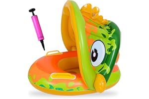 Miotlsy Salvagente Neonato Coccodrillo Anello di Nuoto per Bambini con Tettuccio Parasole, Nuoto Anello con Sedile, Baby Float Salvagente Giocattolo per Bambini da 12 a 36 Mesi