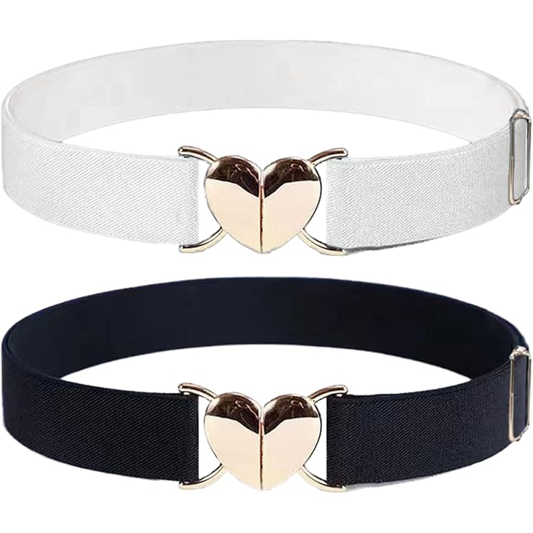 Lot De 3 Ceintures Élastiques Enfant Avec Boucle Cœur Dorée – Réglables, Mignonnes Et Confortables (Noir, Blanc, Rose)
