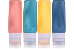 LUFEVRM 4 Stück 90ml Reiseflaschen Set,BPA-frei,Silikon Auslaufsicher Nachfüllbar Tragbar Zusammendrückbar Leer Zubehör Reisegröße für Toilettenartikel,Lotion,Shampoo,Spülung,Flaschen,Behälter