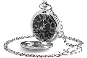 TIANXUAN Pocket Watch for Men Quartz Watch with Black Dial and Chain Stylish Modern Men Pocket Fob Watches Vintage Steel Roman Numerals Classic Smooth Gift for Christmas Birthday Anniversary New Year