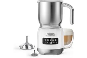 Hazel Quinn Montalatte Elettrico, Funzionalità 5 in 1 di Induzione per Schiuma Latte Calda e Fredda e Cioccolata Calda, Cappuccinatore Elettrico di 400 ML, Lavabile in Lavastoviglie - Bianco Perla