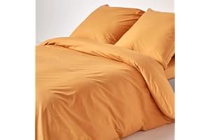 Homescapes 3-teiliges Perkal-Bettwäsche-Set senfgelb aus 100% ägyptischer Baumwolle, 1 Bettbezug 240x220 cm & 2 Kissenbezüge 80x80 cm