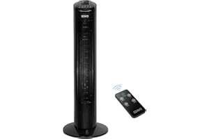 OZAVO Turmventilator, 3 Stufen Ventilator, oszillierend Standventilator, Tower-Ventilator Säulenventilator mit Fernbedienung, 74cm [Energieklasse A+++] (Schwarz-74CM) [Energieklasse A+++]