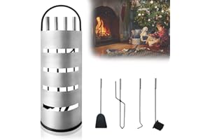 VA-Cerulean Set di posate per camino, con manico in acciaio inox, 5 pezzi, con protezione per la privacy, scopa, pinza, attizzatoio, paletta per ceneri