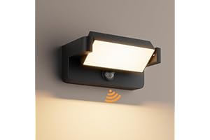 Aipsun Lampa zewnętrzna LED 24 W z czujnikiem ruchu, czarna, zewnętrzna lampa Led IP65, 3000K, z akrylowym panelem LED, obracana o 350°, na taras, wejście do ogrodu