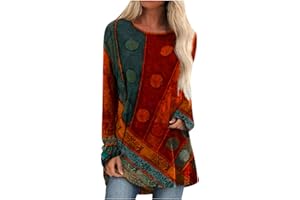 GENERIC Hauts pour Femme - Manches Longues - Col Rond - Style Ethnique et Bohème - Tunique Habillée - Pull d'Hiver