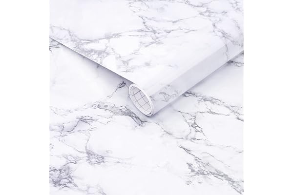 Arthome Blanc Marbre Papier Contact,30cmx254cm Papier Peint Auto Adhesif en Vinyle pour Meubles, comptoirs de Cuisine, Armoires, Étagères, Facile à Installer