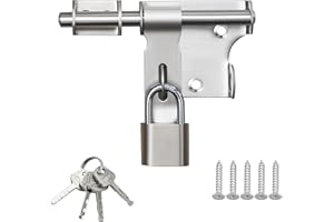 SAYAYO Zamek zasuwowy z kłódka i 4 klucze do bram drewnianych zamków ogrodowych, stal nierdzewna, Szczotkowany, EMS320LS-SET