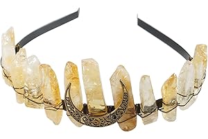 Soulnioi Natural Citrine Headband Bronze Wire Wrap Bronze Moon Irregular Citrine Pillars Crown Headband for Gift of Party Birthday