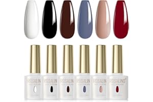 ROSALIND Esmaltes Semipermanentes Blanco Negro Marrón Gris Nude Rojo 6 Colores Kit Pintauñas Semipermanentes Uñas de Gel UV LED Esmaltes en Gel Nail Polish