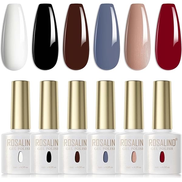 ROSALIND Vernis Semi Permanent Nude,6 Couleurs Mini Marron Pastel Naturel Nude Beige Abricot Rose Nue Le Brun Vernis à Ongles Soak Off UV LED Gel Nail Polish