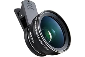 Textiluxe Lente de cámara de teléfono, Objetivo para movil 2 en 1, Macro 12,5X para movil, Objetivo Gran Angular de 0,45x para iPhone Samsung y la mayoría de Smartphones (Negro Intenso)