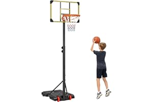 SPORTNOW Canestro da Basket Regolabile per Adulti, Canestro da Esterno Altezza 2.1-2.4 m con Ruote e Base Riempibile, Giallo