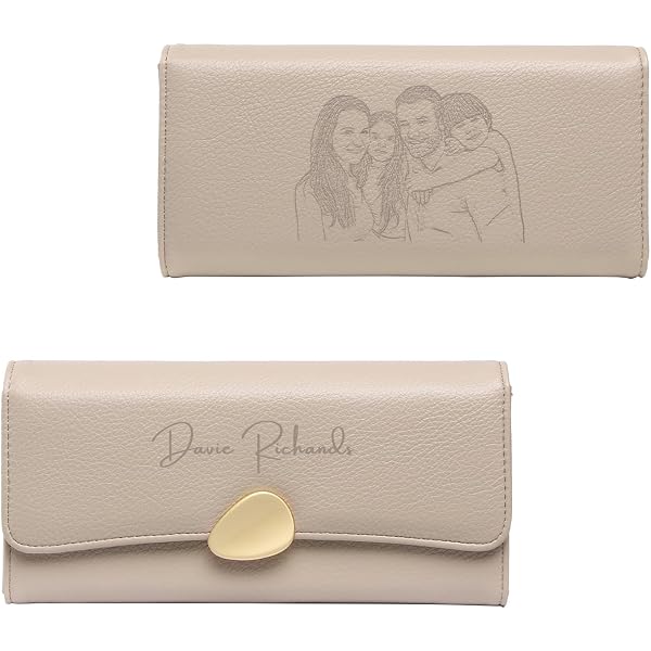 Portefeuille En Textile Noir Personnalisé Avec Photo - Impression Sur Tissu, Multiples Rangements - Cadeau Parfait