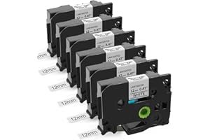 6 x Unistar Compatible para TZe-231 12mm 0.47 Negro sobre Blanco Cinta de Etiquetas Compatible para Usar en Lugar de Brother TZe231 12mm x 8m para Brother P-Touch H100 D210VP H105 H107B H110 1830 2030