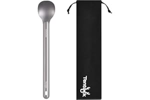 Tentock Cuchara y Tenedor de Titanio con Mango Largo Compacto Ligero Cubiertos Saludables para Camping Senderismo Viaje con Bolsa Incluida