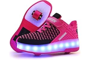 KOWO LED Trainers,LED Light-UP Roller Skates Shoes,for Unisex Kids Boys Girls,USB Rechargeable,Retractable Single Double Wheels,Outdoor Sports Cross Shoes Running Sneakers