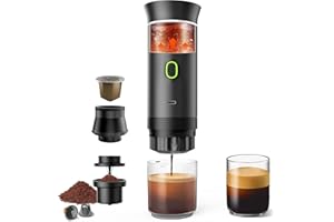 GENZO Cafetera Portatil Capsulas 3 en 1 compatible con Nespresso Dolce Gusto y Café Molido - Cafetera Portátil Multicapsulas para Llevar - Maquina Cafe Portatil Pequeña (Negro)