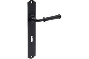 Gedotec Drückergarnitur Eisen Türbeschlag schwarz Türklinke Antik auf Langschild - Romana | Türdrücker für Zimmertür & Innentüren | BB 72 mm - Buntbart | 1 Set - Türgriffe mit Befestigungsmaterial