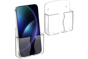 BREMOROU 2 sztuki uchwytów ściennych na telefon komórkowy, uchwyt na telefon, samoprzylepny, ścienny, uniwersalny uchwyt na telefon komórkowy, z otworem odbiorczym i taśmami samoprzylepnymi do kabli do