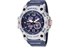 SMAEL Men's Watches Military Outdoor Waterproof Sports Wrist Watch Date Multi Function LED Alarm Stopwatch, Digital Watches for Mens, 8007 White Blue, Large Face, Digital