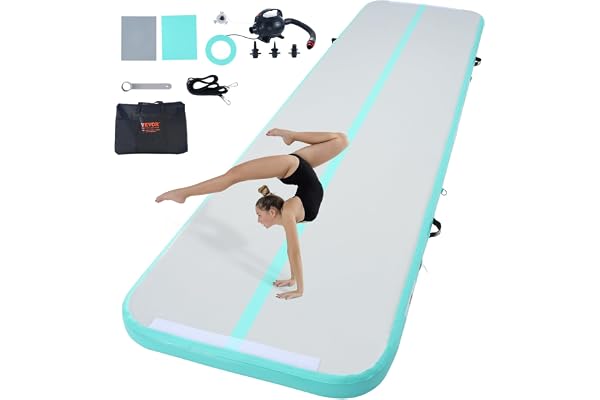 VEVOR Airtrack Tapis de gymnastique 10cm, Tapis Entraînement epais 3M/4M/5M/6M, Tapis de Gym Gonflable avec Pomp Électrique
