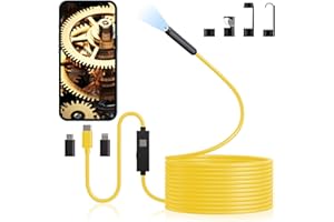 Endoscope Inspection Camera, Aopick No WiFi USB Endoscope Camera with 8 LED Lights,1920P HD Borescope, IP67 Waterproof Flexible Rigid Snake camera for Android, iPhone, Samsung (16.4FT, Yellow)