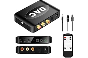 KOQEIEY Conversor de audio digital a analógico de 192Khz, coaxial digital SPDIF a analógico RCA LR y conversor de 3.5mm Admite mando a distancia por infrarrojos y cambio de señal de entrada.