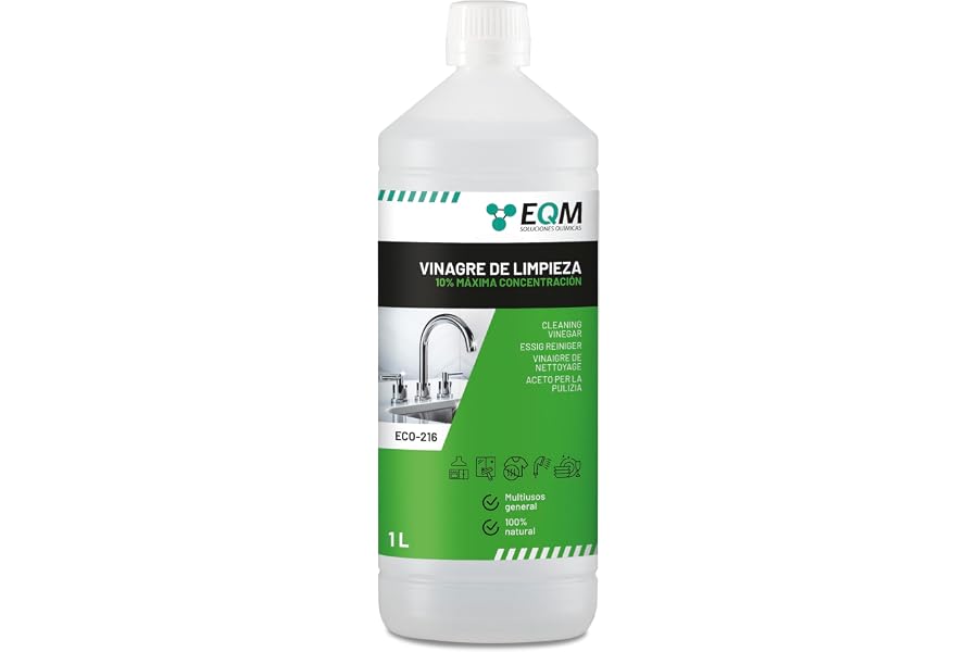 EQM - ECO-216 - Vinagre de Limpieza Concentrado - 1L - 10º de Acidez - 100% Natural - Potente Limpiador Multiusos para el Hog