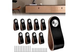 QINERSAW 10 Pcs Tiradores Cuero para Muebles Manija del Gabinete de Cuero Tiradores Cajon Tiradores de Piel para Armarios Tiradores Decorativos para Muebles, con 20 Tornillos (Negro)