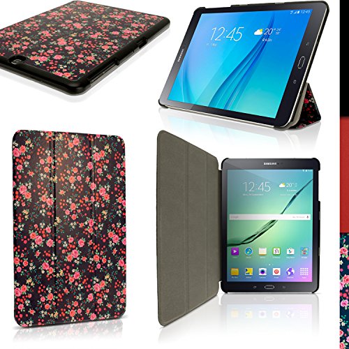 igadgitz 'Designer Kollektion' Pink Rosen Blumen PU Ledertasche Hülle Smart Cover für Samsung Galaxy Tab S2 9.7" SM-T810 mit Multi-Winkel Betrachtungs + Auto Sleep/Wake + Displayschutzfolie