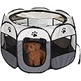 Queiting Foldable Pet Playpen Dog Cat Playpen Soft Fabric Portable Foldable Puppy Run Cage Pet Kennel Indoor Outdoor Use Grey 91 x 91 x 58cm