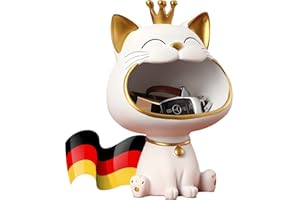 BLOOOK Statua di personaggi di gatto ridendo,Grande bocca gatto scatola portaoggetto,Scultura Maneki Neko Fortune Cat Box,Scatola di stoccaggio per gatti felici,Ciotola per chiavi gattino,Vassoio per